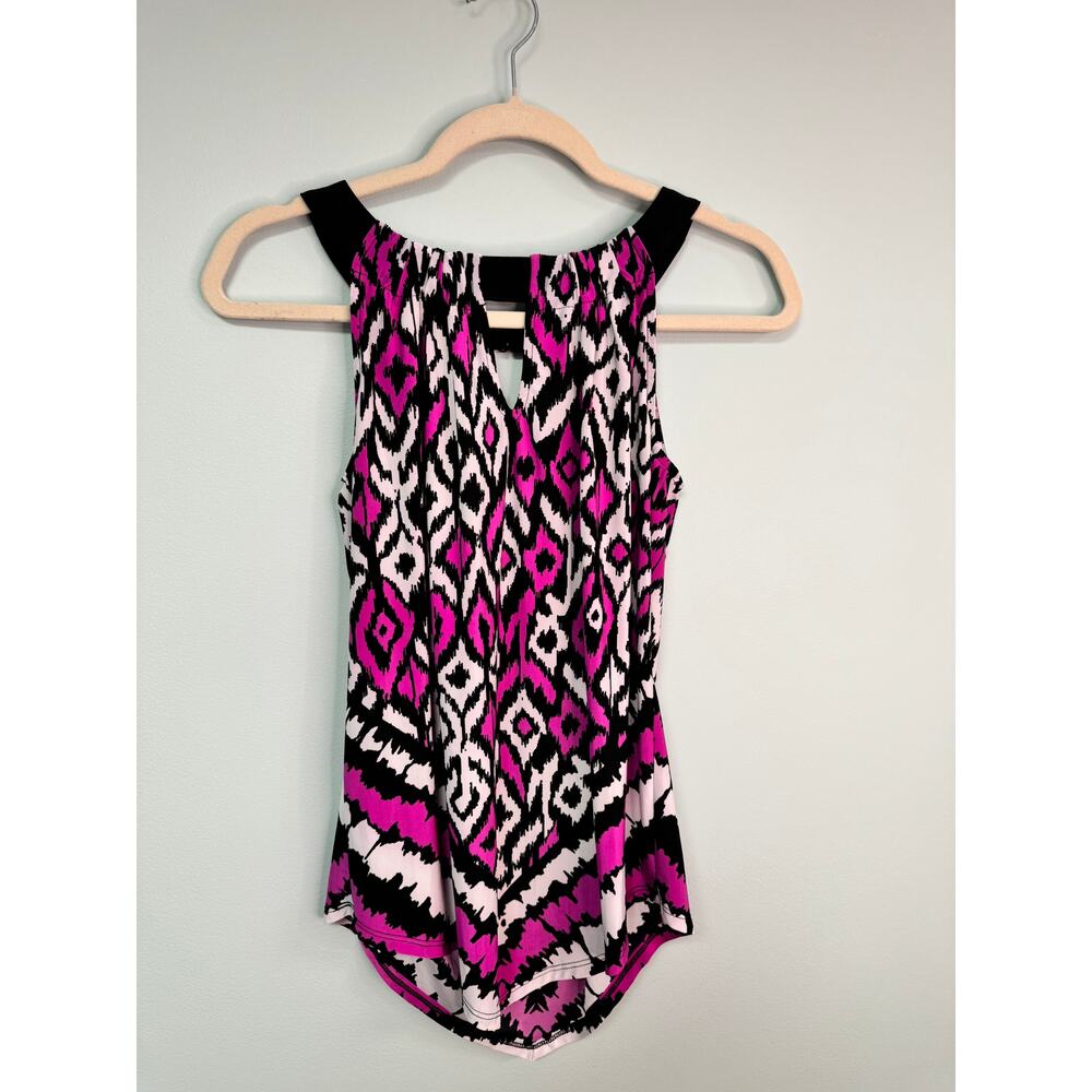 EUC! International Concepts Patterned Halter Top - Pink, White & Black - Small